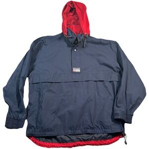Chaps Ralph Lauren Anorak Jacket‎ Mens M Blue Windbreaker Hooded Y2K VTG